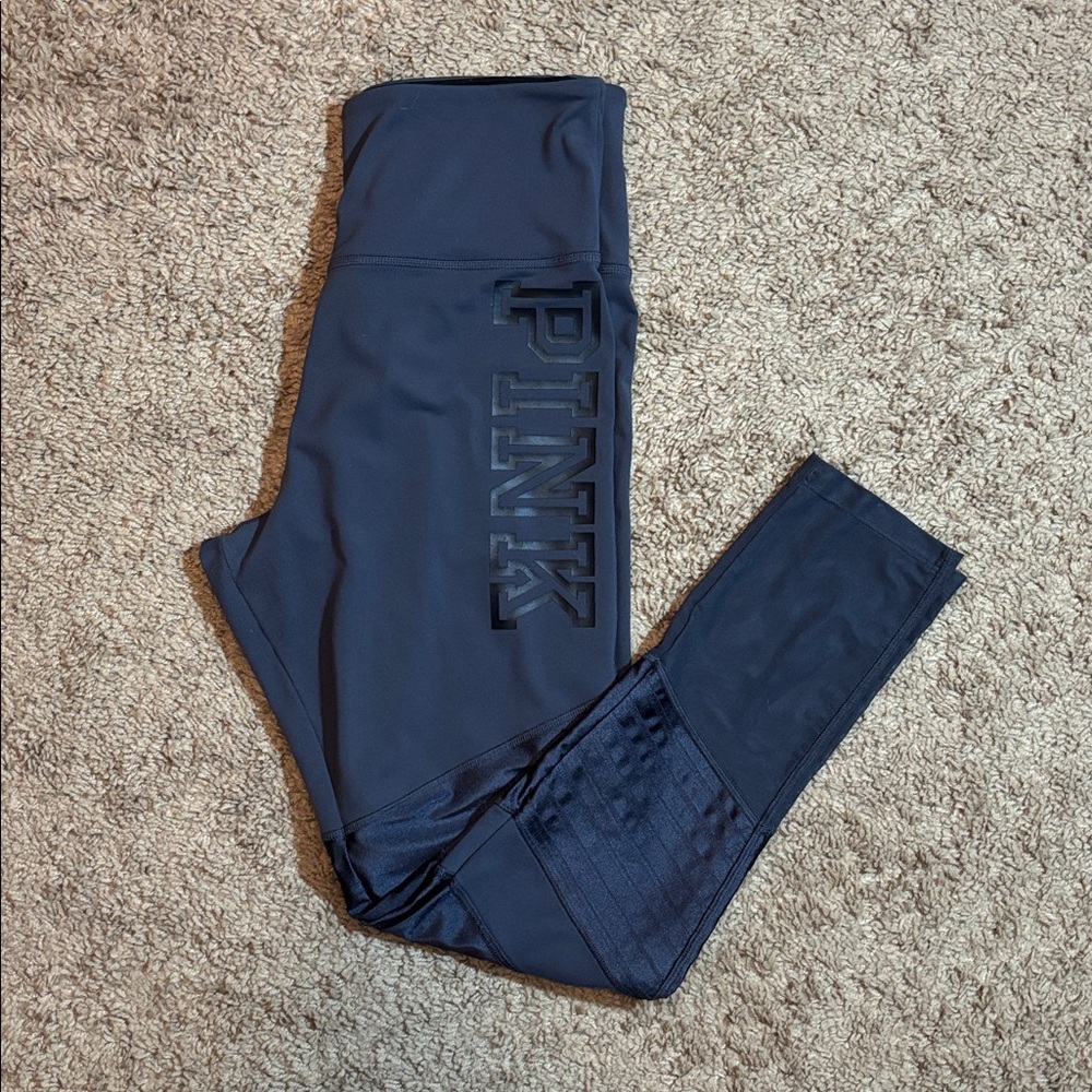 PINK Gray High-Waisted Leggings with Mesh Panels